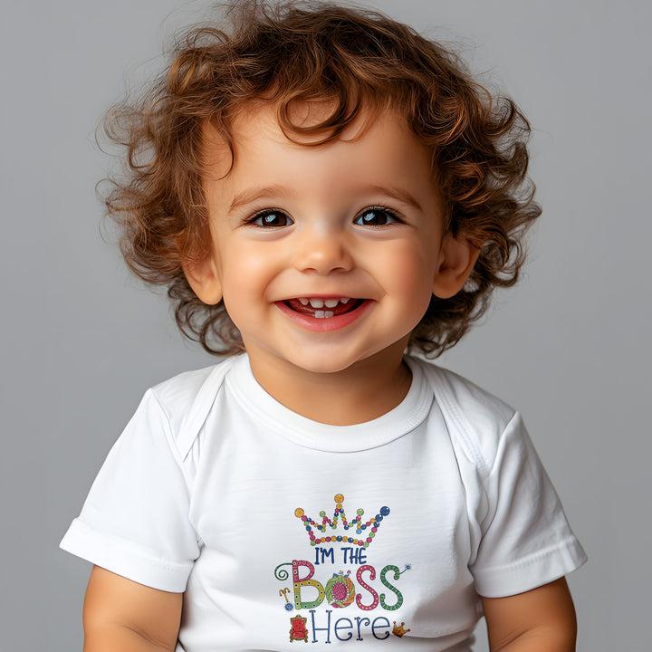 "I'm the boss here" Baby Organic Short Sleeve Bodysuit