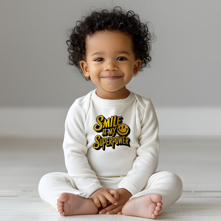 "Smile is my superpower" Baby Long-Sleeve Organic Bodysuit