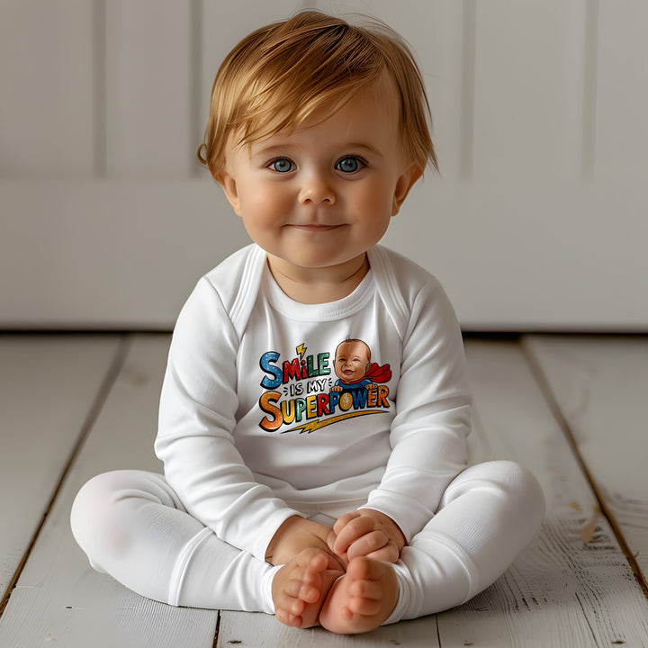 "Smile is my superpower" Baby Long-Sleeve Organic Bodysuit