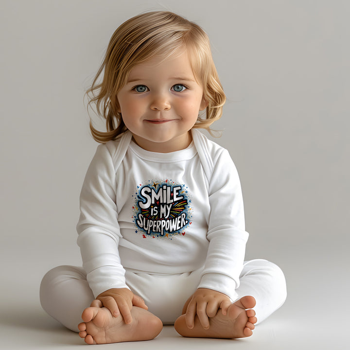 "Smile is my superpower" Baby Long-Sleeve Organic Bodysuit