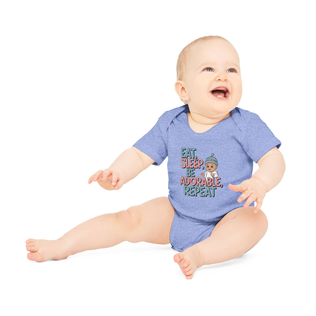 "Eat, sleep, be adorable, repeat" Baby Organic Short Sleeve Bodysuit