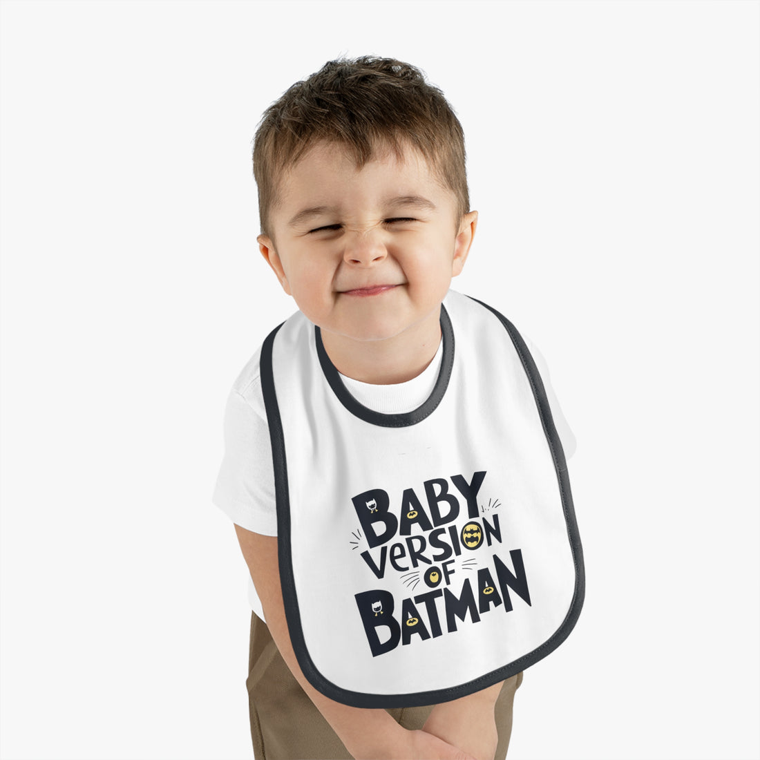 "Baby version of batman" Baby Contrast Trim Jersey Bib