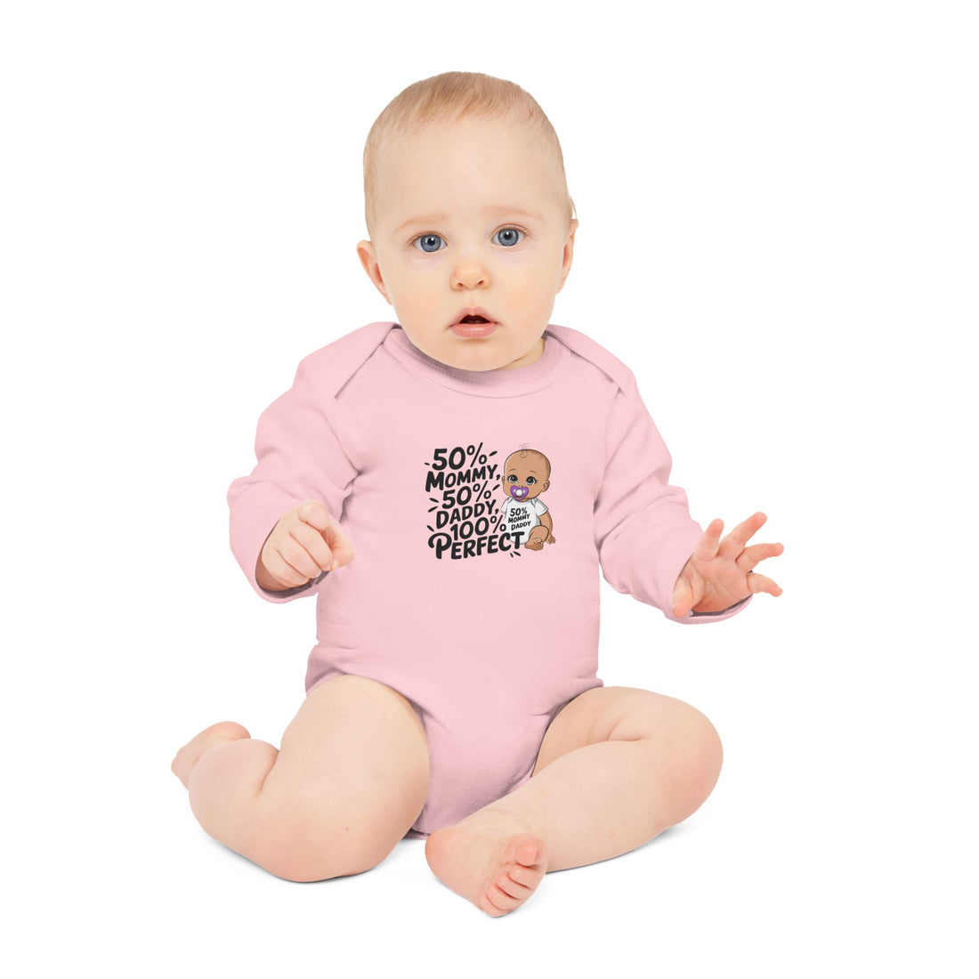 "50% mommy 50% daddy 100% perfect" Baby Long-Sleeve Organic Bodysuit