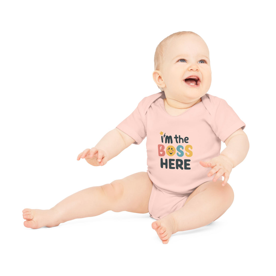 "I'm the boss here" Baby Organic Short Sleeve Bodysuit