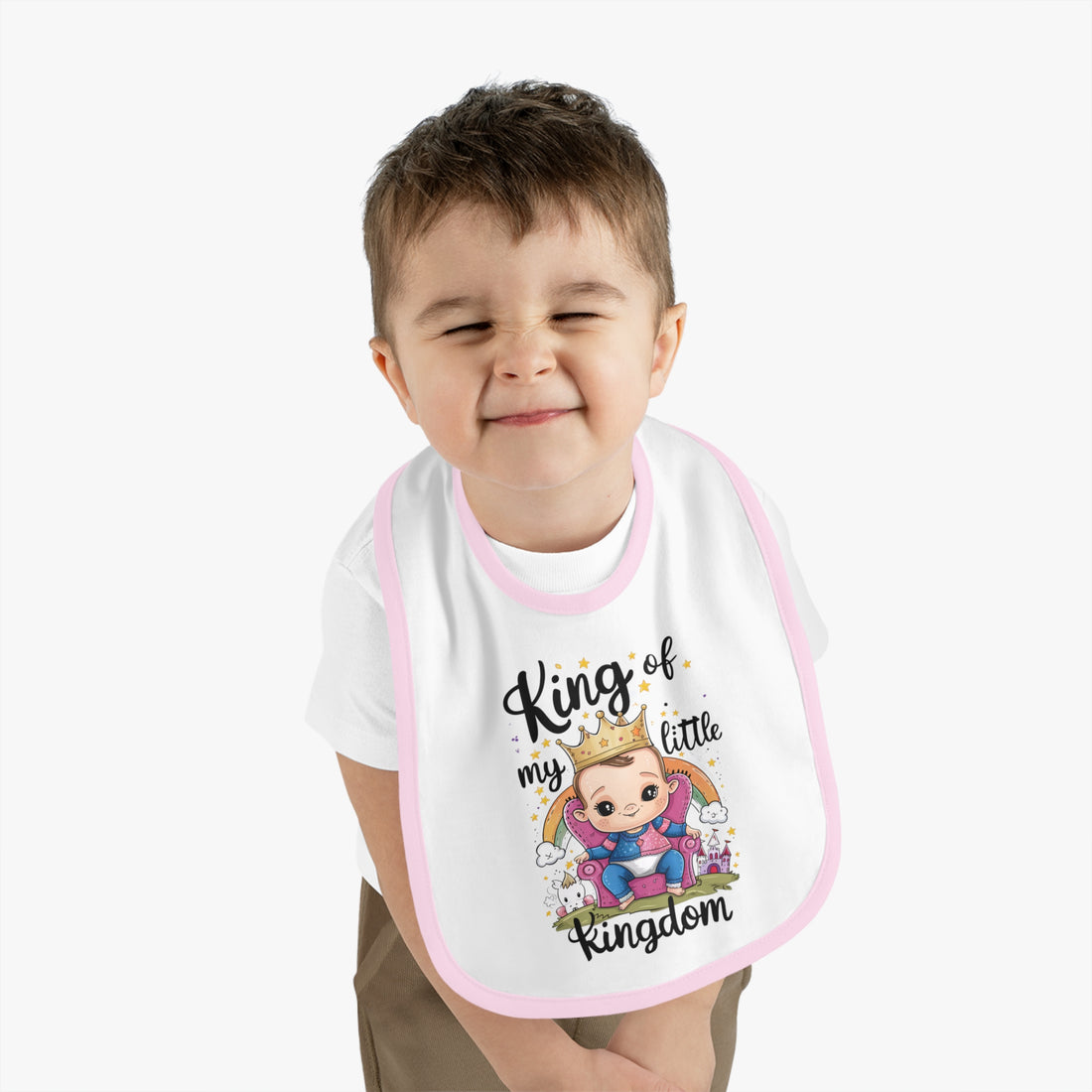 "King of my little kingdom" Baby Contrast Trim Jersey Bib