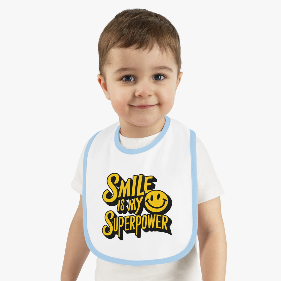 "Smile is my superpower" Baby Contrast Trim Jersey Bib