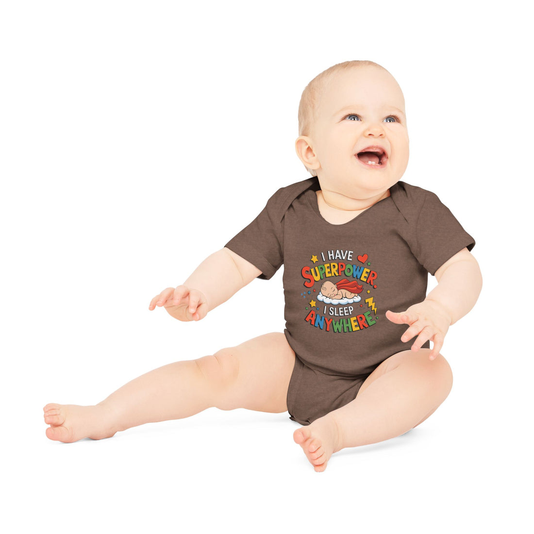 "I have superpower I sleep anywhere" Baby Organic Short Sleeve Bodysuit