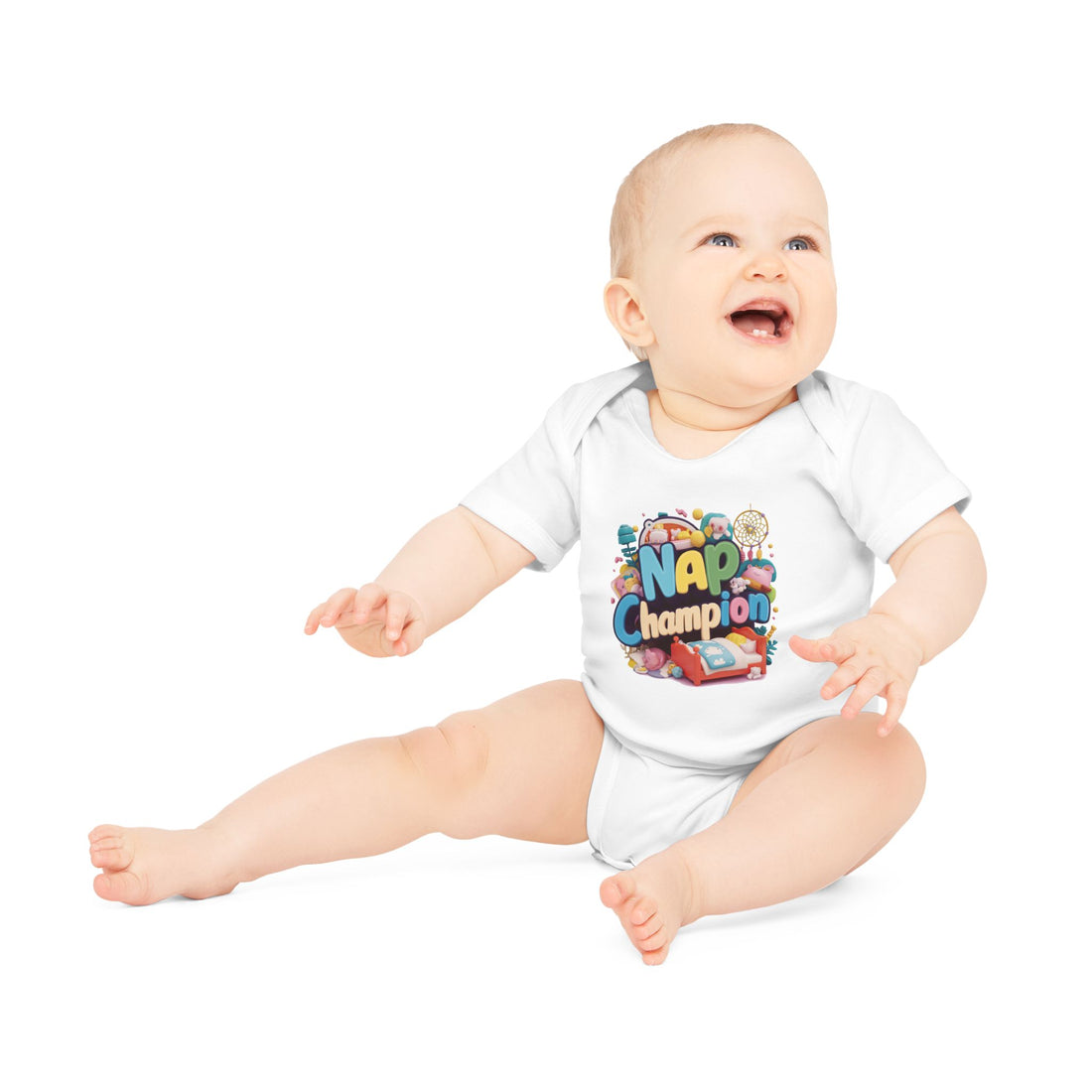 "Nap champion" Baby Organic Short Sleeve Bodysuit