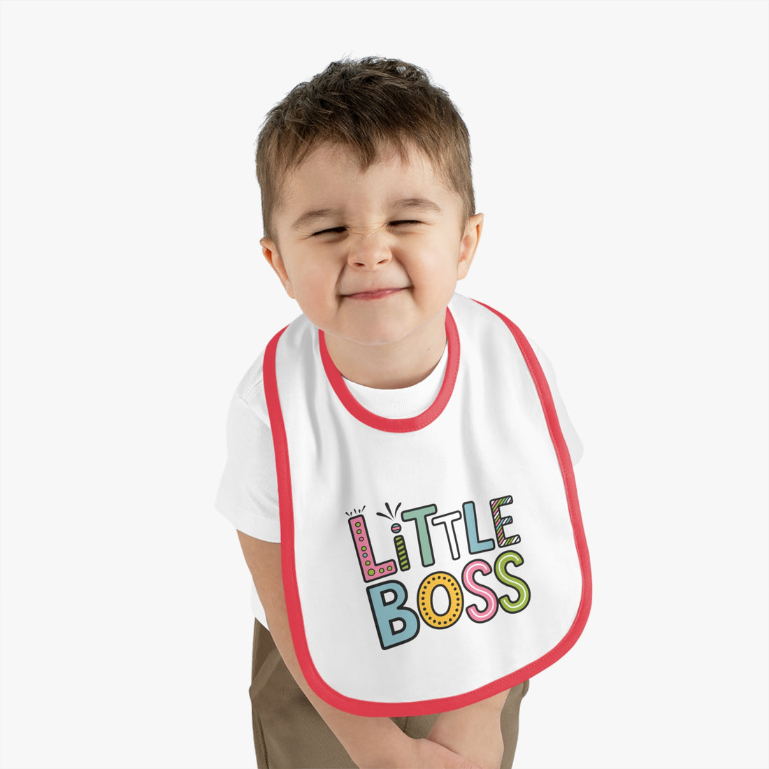 "Little boss" Baby Contrast Trim Jersey Bib