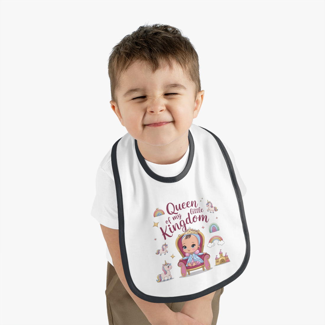 "Queen of my little kingdom" Baby Contrast Trim Jersey Bib