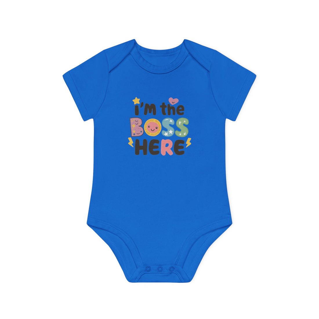 "I'm the boss here" Baby Organic Short Sleeve Bodysuit