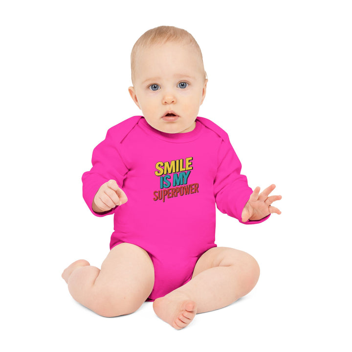 "Smile is my superpower" Baby Long-Sleeve Organic Bodysuit