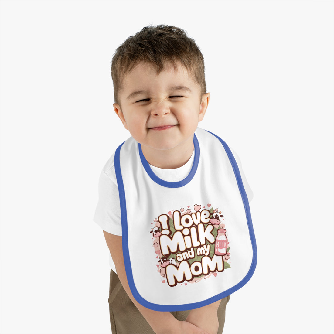 "I love milk and my mom" Baby Contrast Trim Jersey Bib