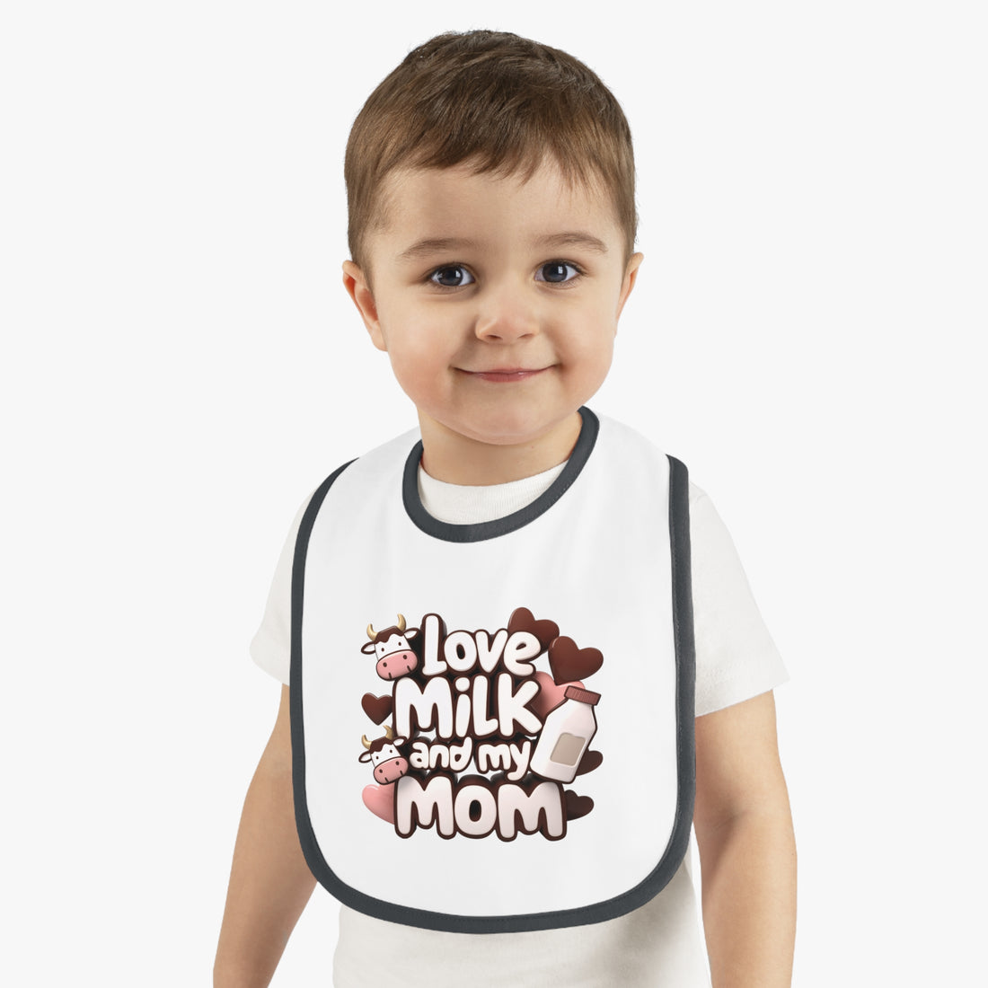 "I love milk and my mom" Baby Contrast Trim Jersey Bib