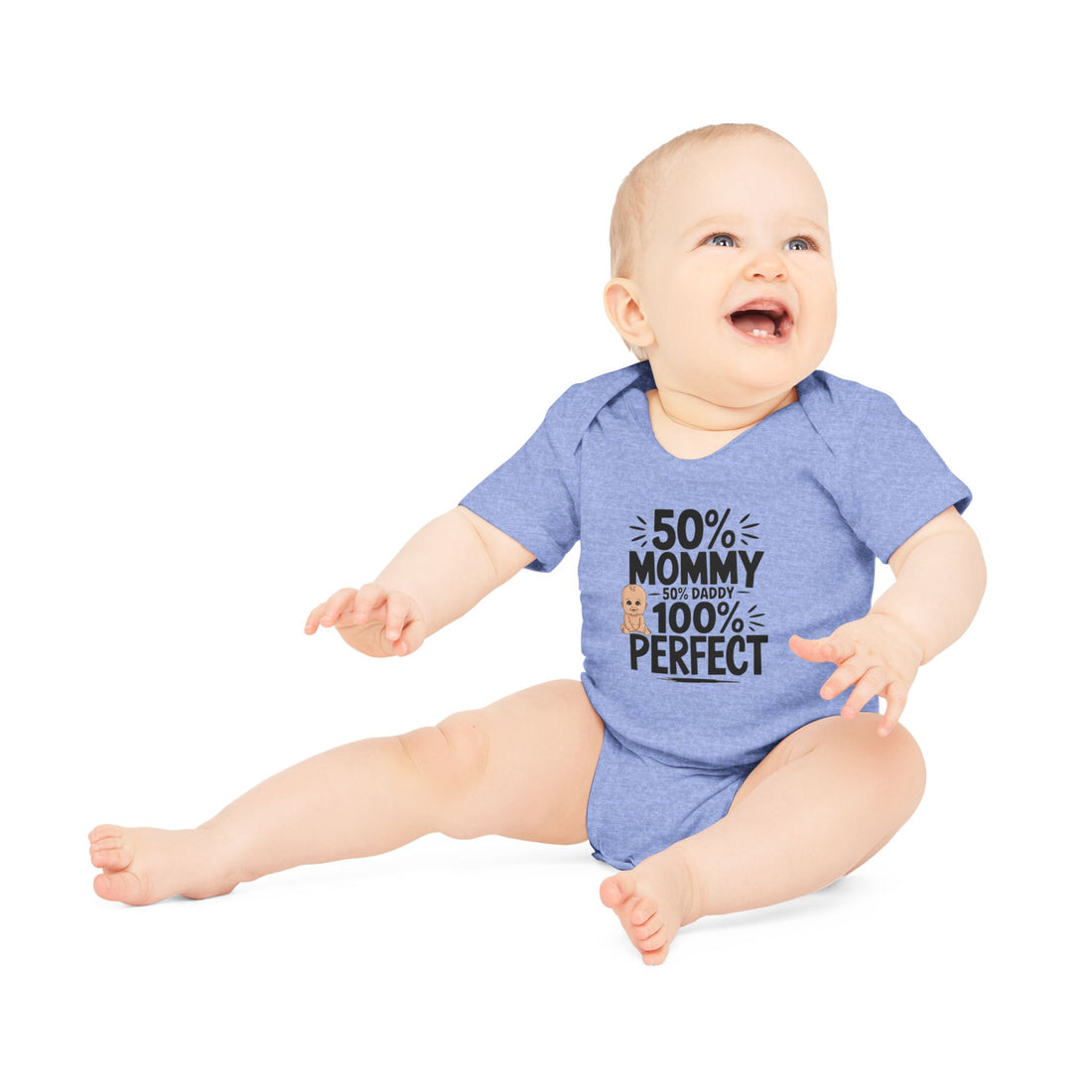 "50% mommy 50% daddy 100% perfect" Baby Organic Short Sleeve Bodysuit