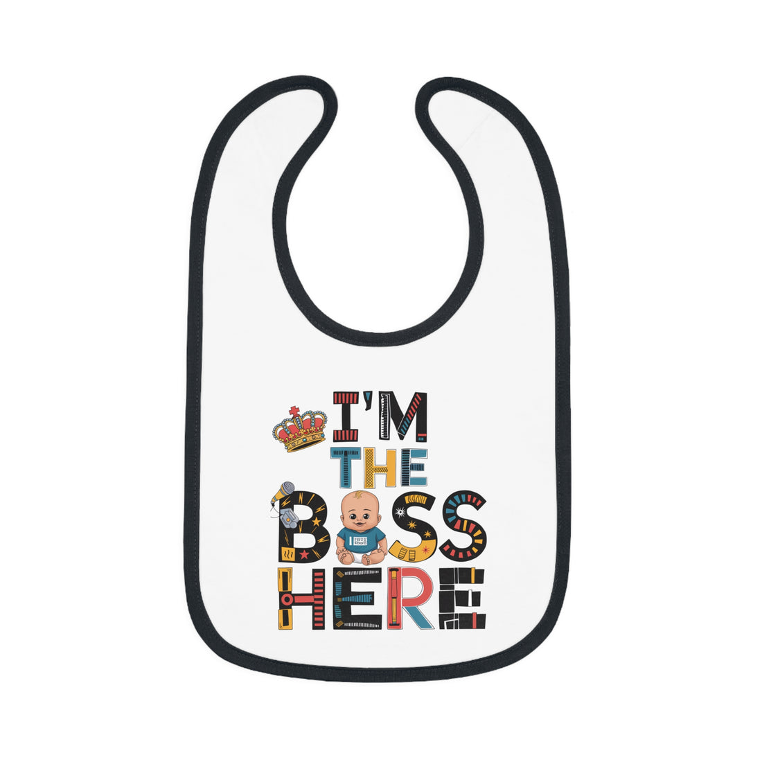 "I'm the boss here" Baby Contrast Trim Jersey Bib