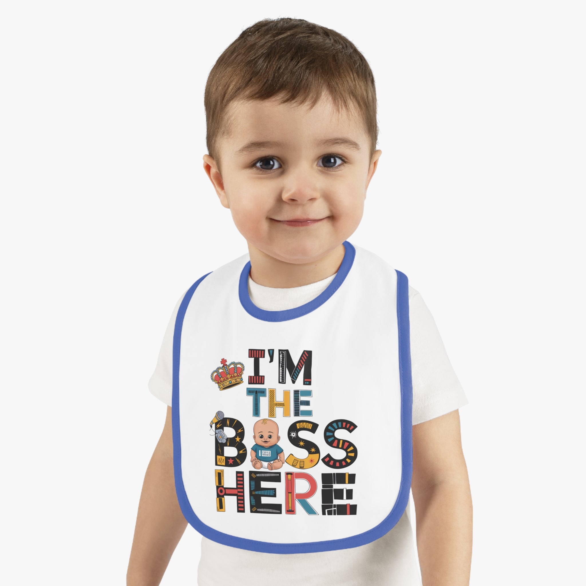 "I'm the boss here" Baby Contrast Trim Jersey Bib