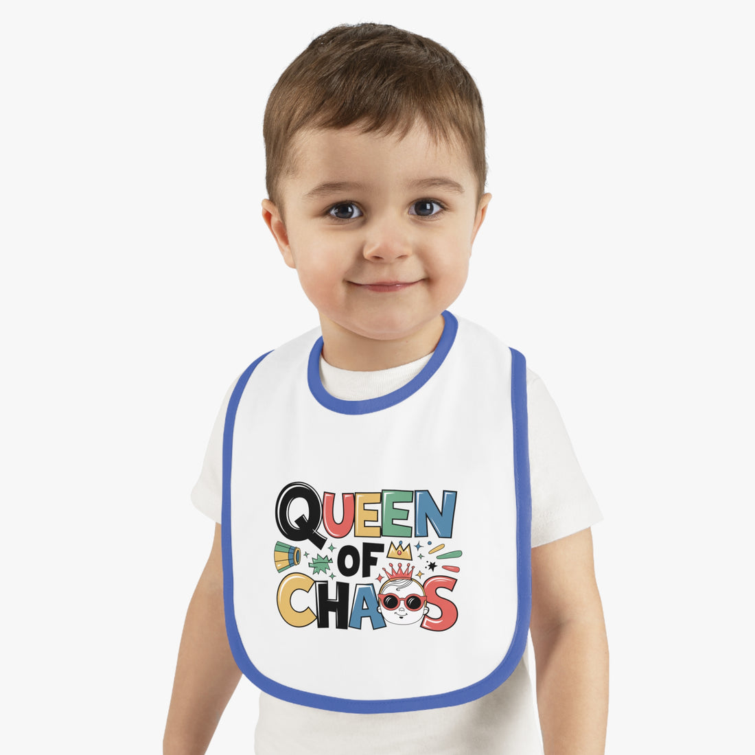 "Queen of chaos" Baby Contrast Trim Jersey Bib