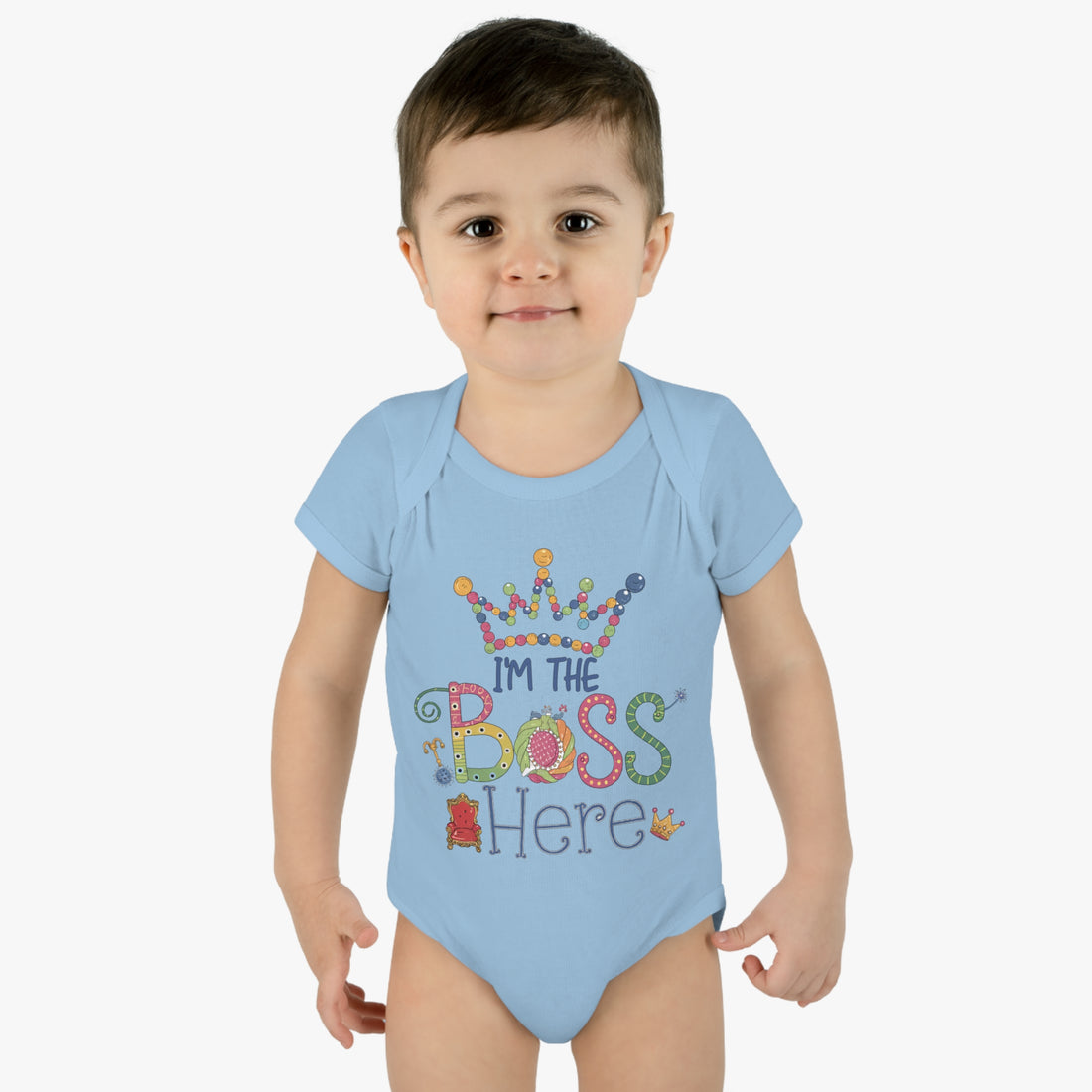 "I'm the boss here" Infant Baby Rib Bodysuit