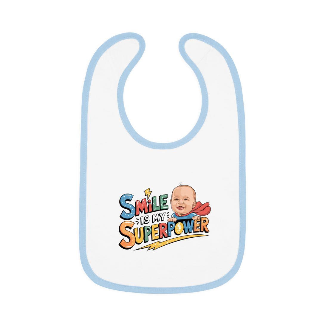 "Smile is my superpower" Baby Contrast Trim Jersey Bib