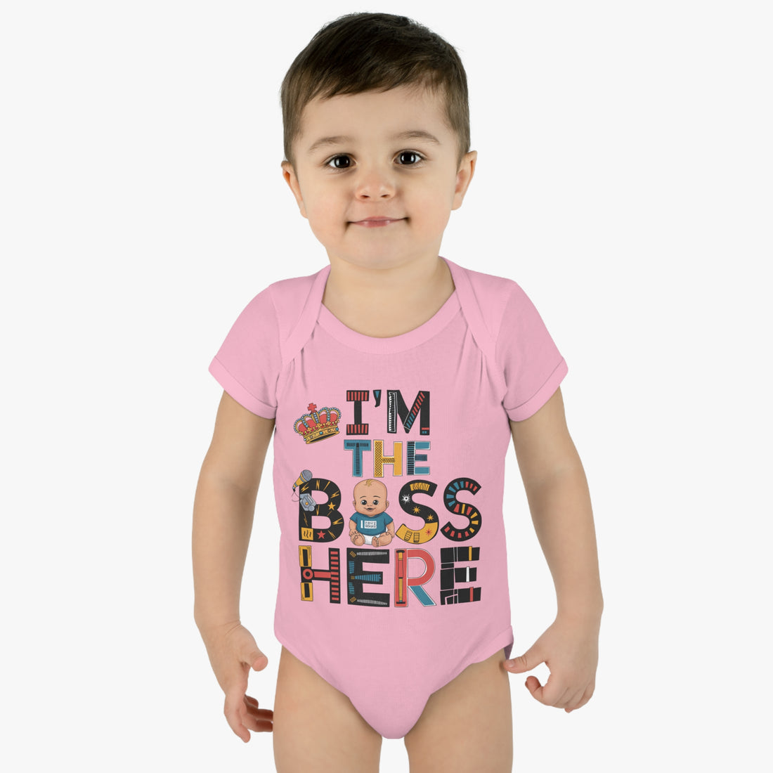 "I'm the boss here" Infant Baby Rib Bodysuit