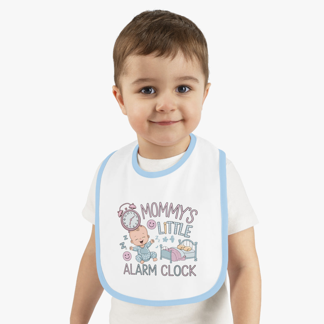 "Mommy's little alarm clock" Baby Contrast Trim Jersey Bib