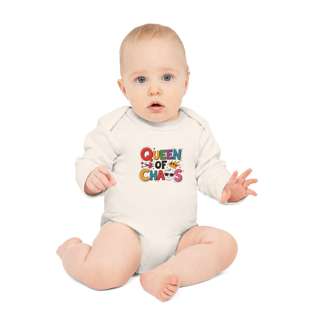 "Queen of chaos" Baby Long-Sleeve Organic Bodysuit