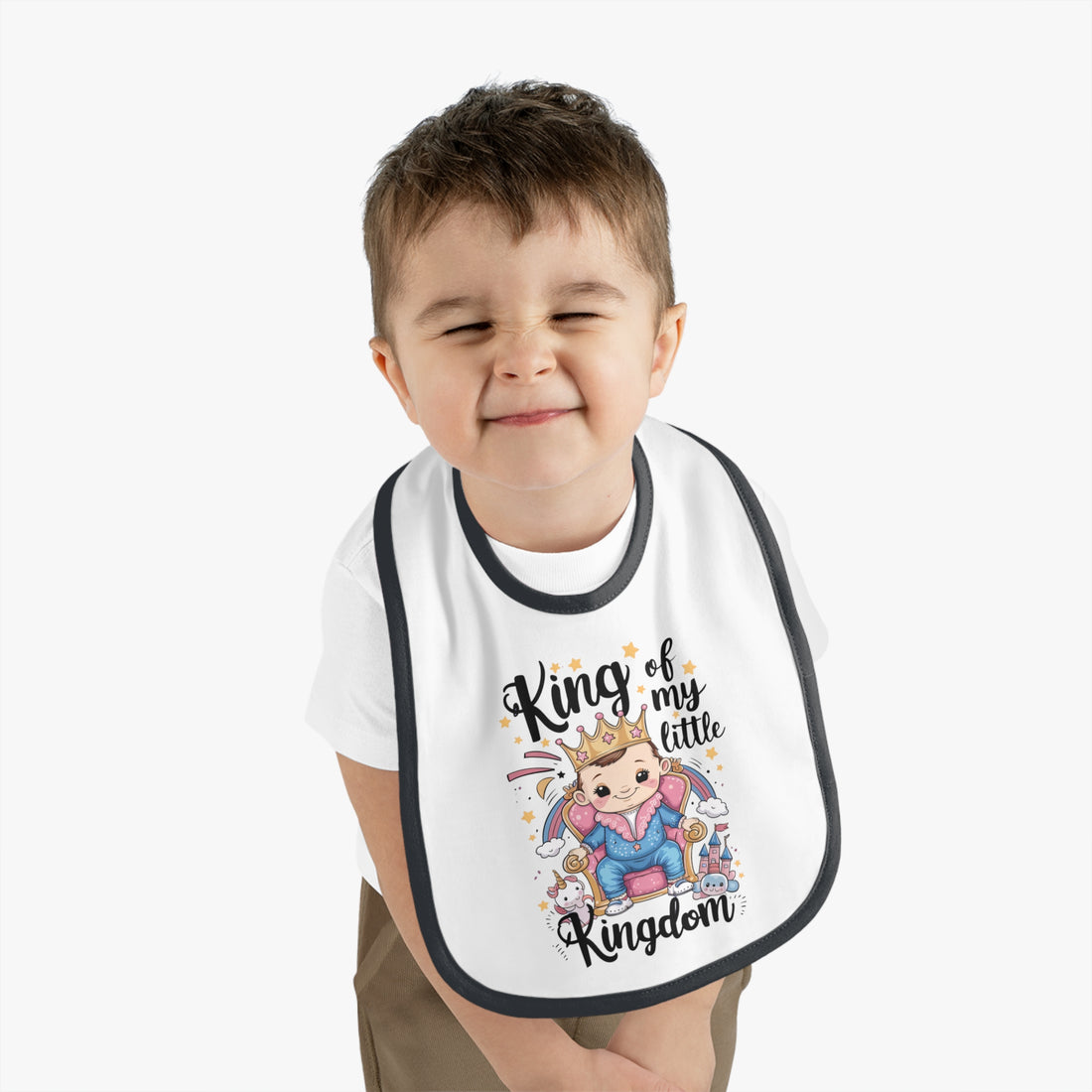 "King of my little kingdom" Baby Contrast Trim Jersey Bib