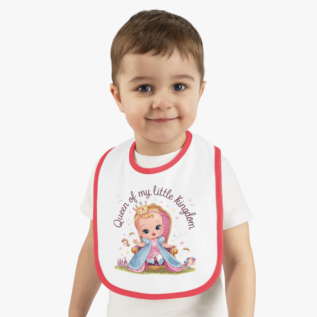 "Queen of my little kingdom" Baby Contrast Trim Jersey Bib