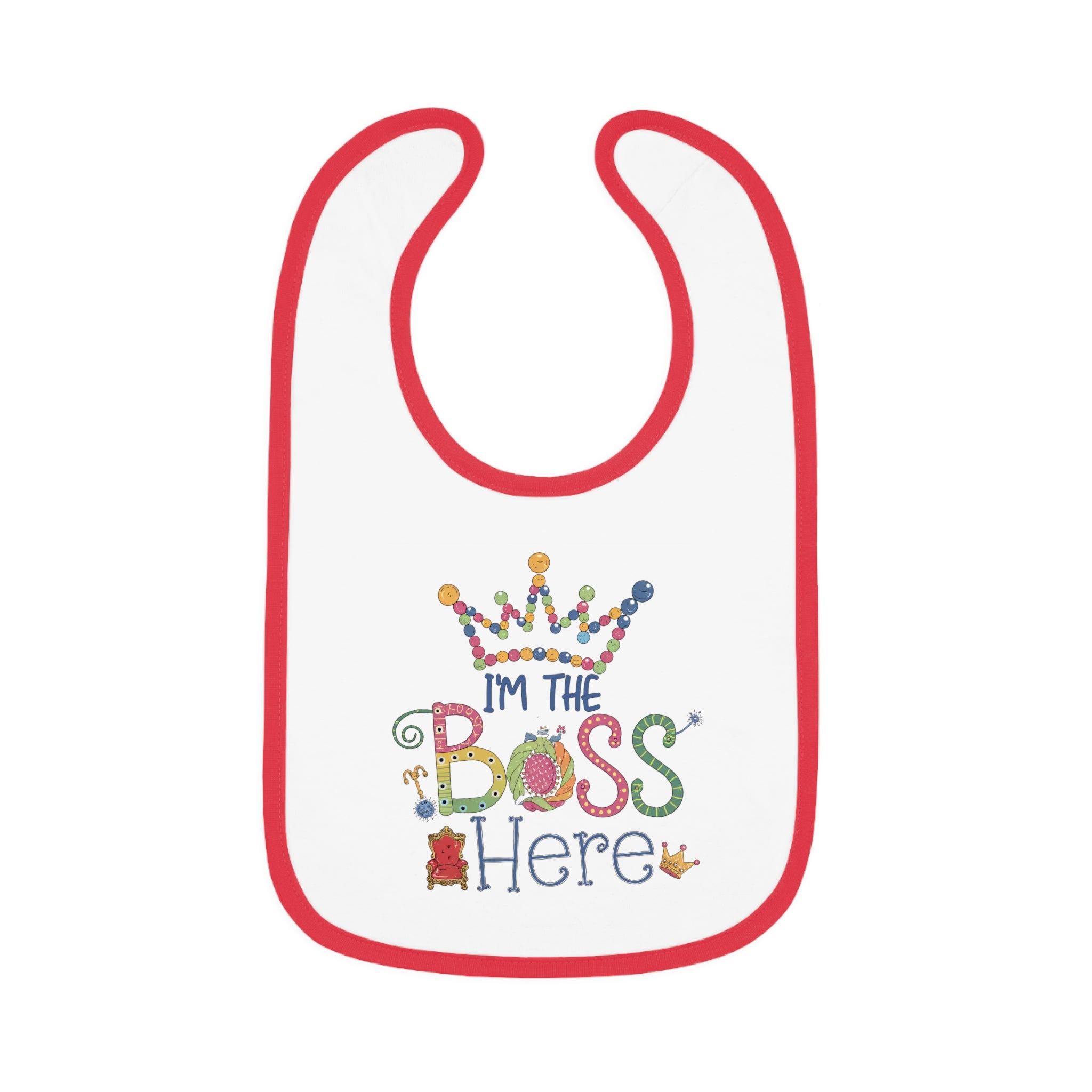 "I'm the boss here" Baby Contrast Trim Jersey Bib