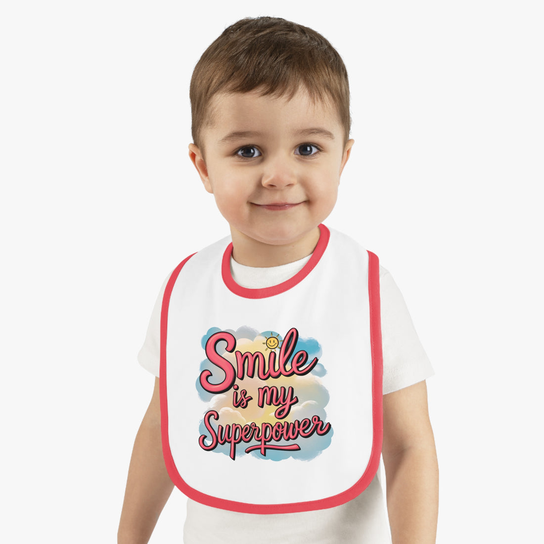 "Smile is my superpower" Baby Contrast Trim Jersey Bib