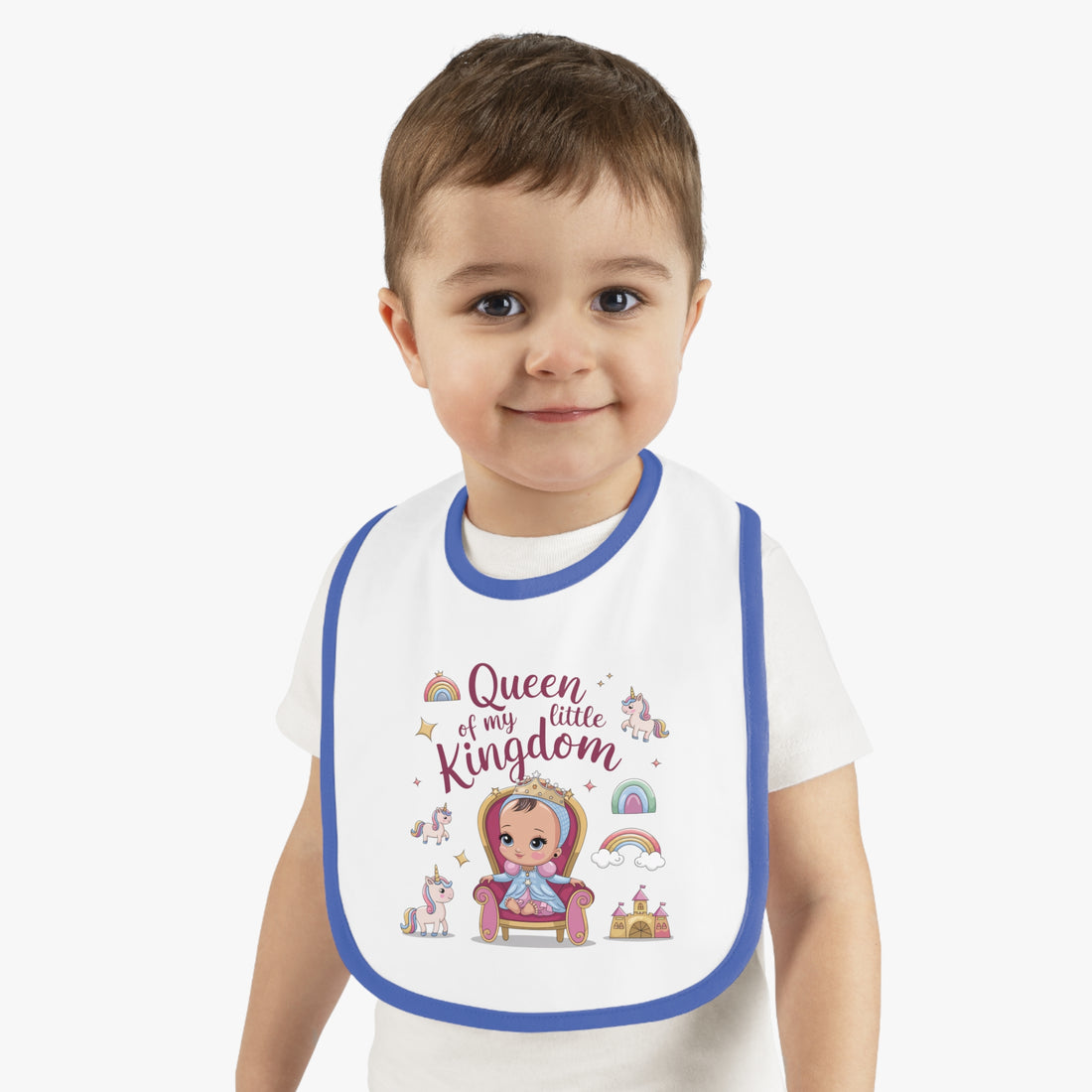 "Queen of my little kingdom" Baby Contrast Trim Jersey Bib