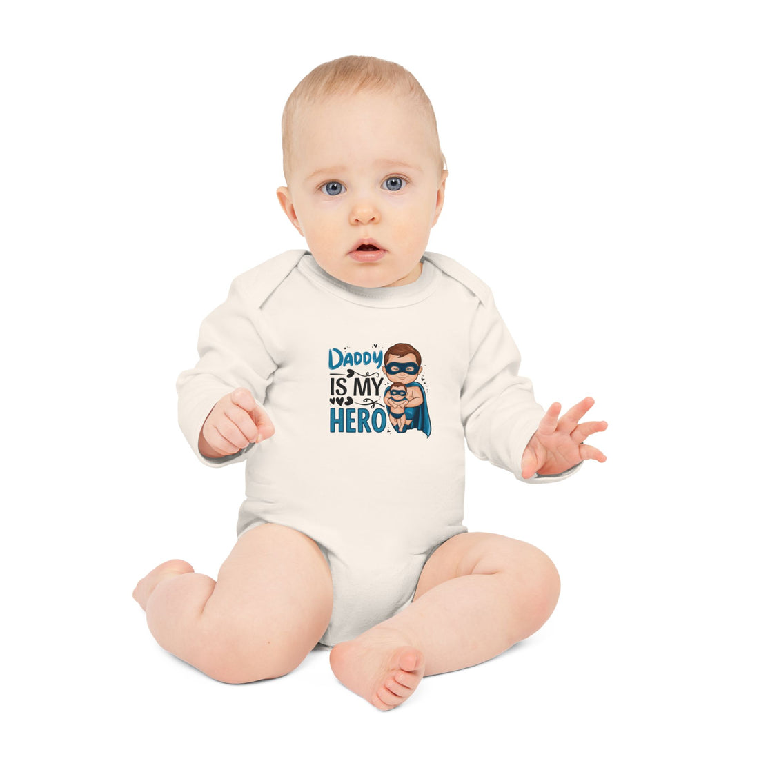 "Daddy is my hero" Baby Long-Sleeve Organic Bodysuit