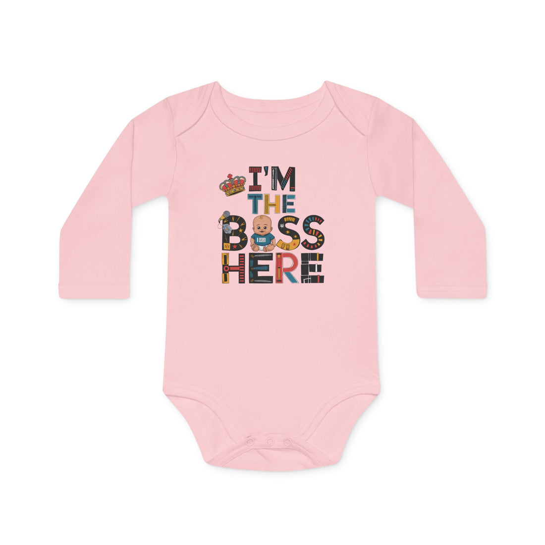 "I'm the boss here" Baby Long-Sleeve Organic Bodysuit