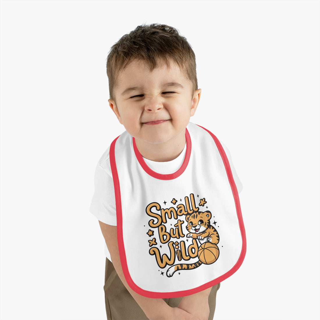 "Small but wild" Baby Contrast Trim Jersey Bib