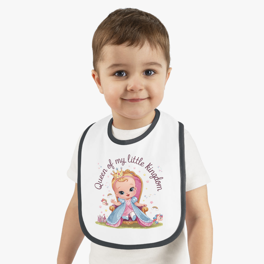 "Queen of my little kingdom" Baby Contrast Trim Jersey Bib