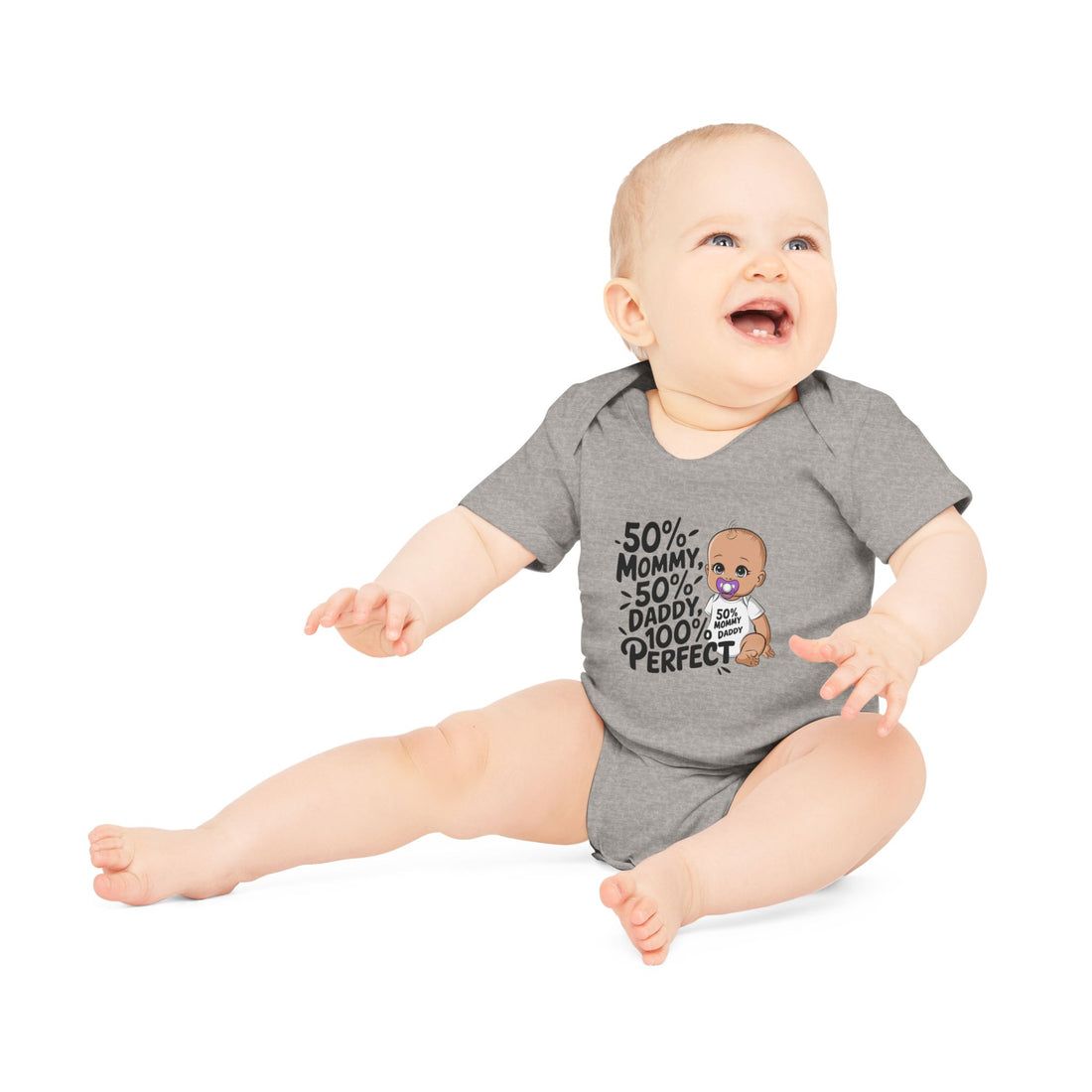 "50% mommy 50% daddy 100% perfect" Baby Organic Short Sleeve Bodysuit