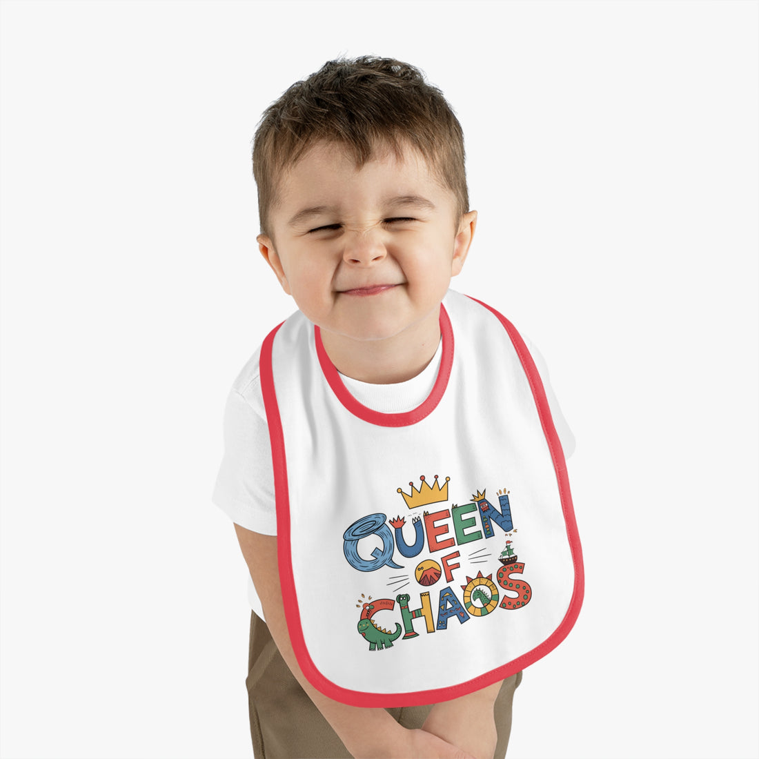 "Queen of chaos" Baby Contrast Trim Jersey Bib