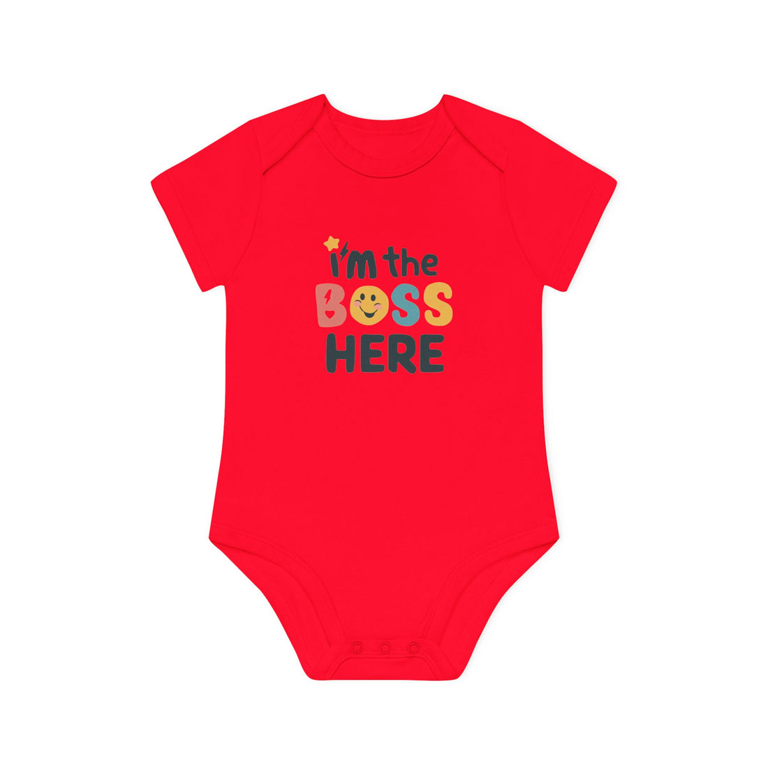 "I'm the boss here" Baby Organic Short Sleeve Bodysuit