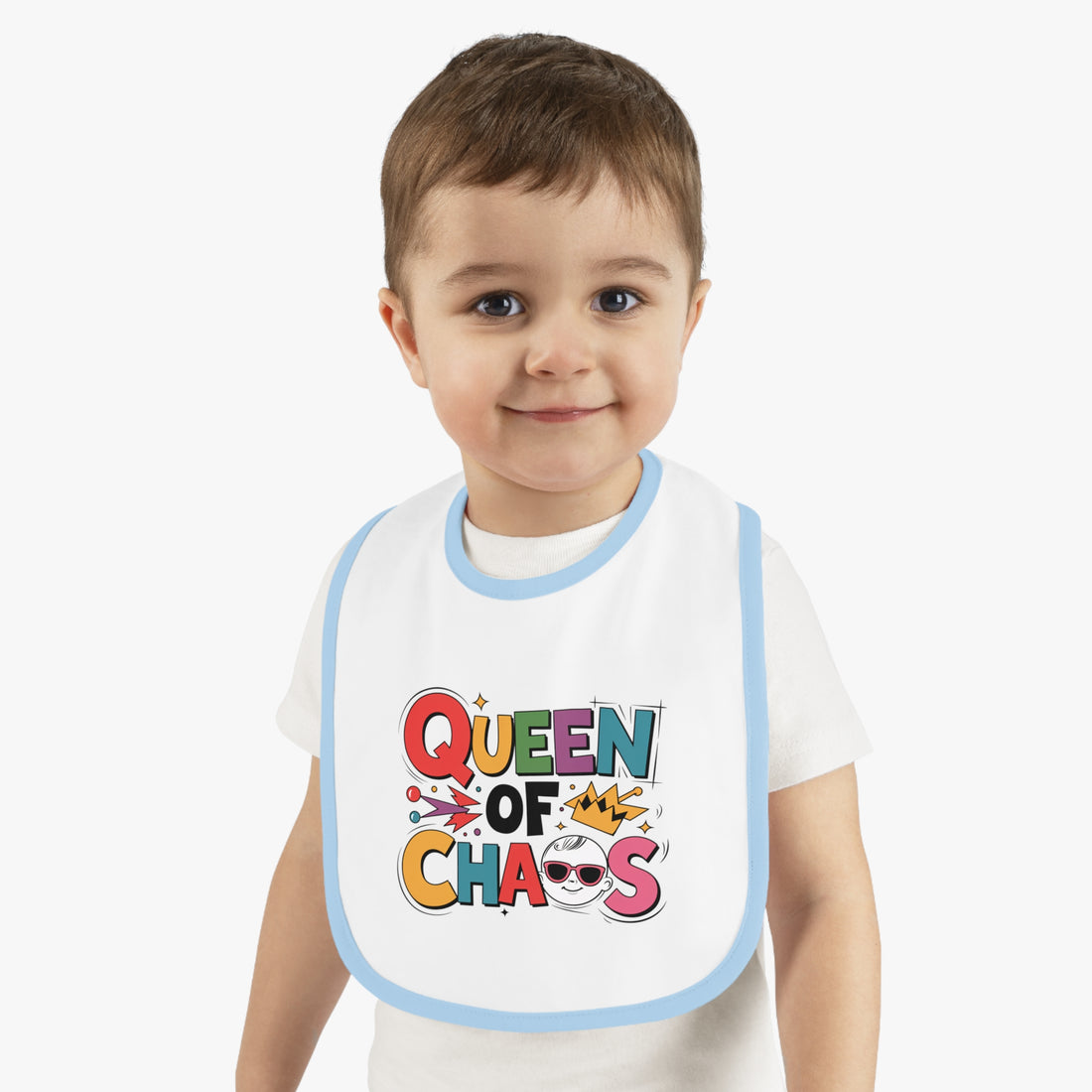 "Queen of chaos" Baby Contrast Trim Jersey Bib