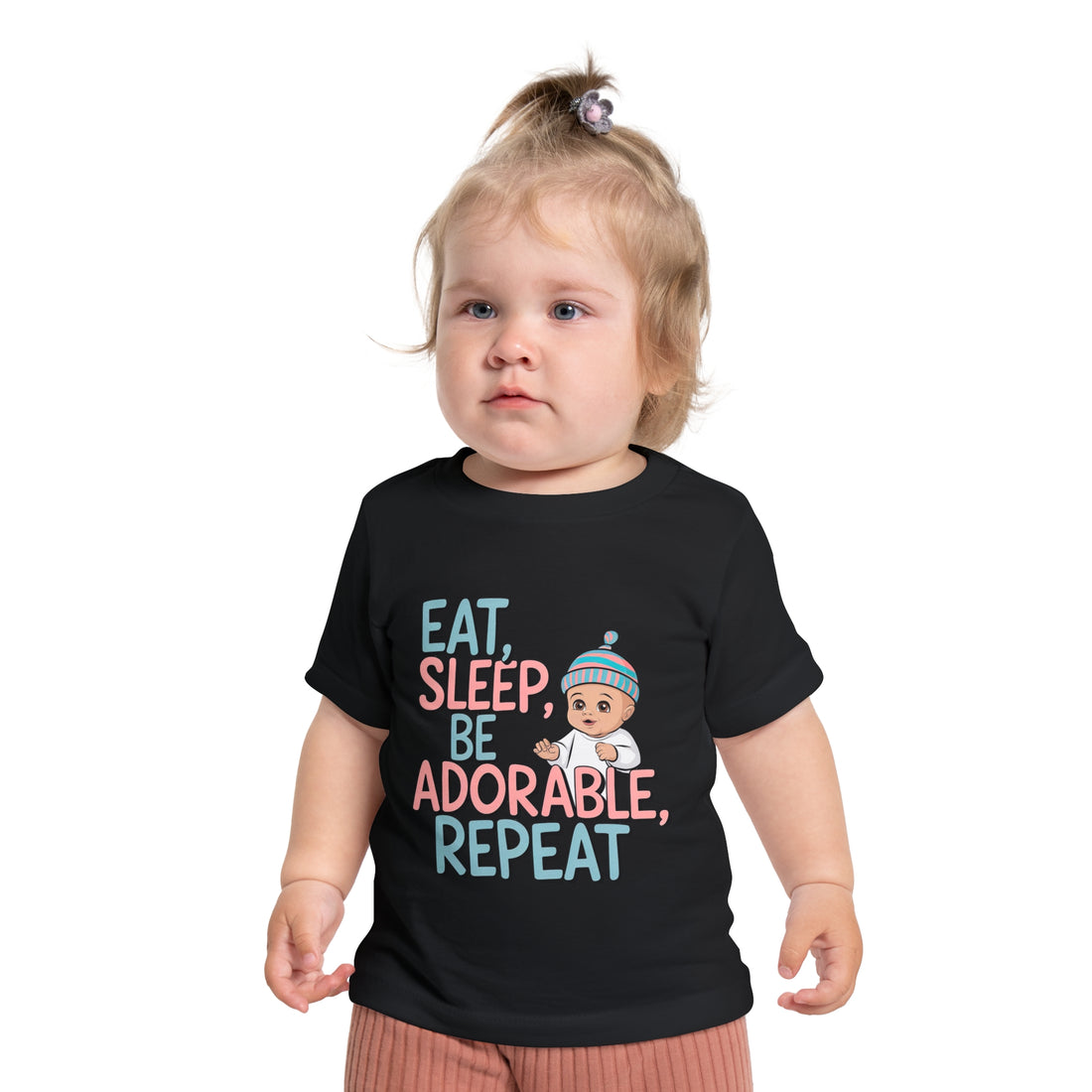 "Eat, sleep, be adorable, repeat" Baby Short Sleeve T-Shirt