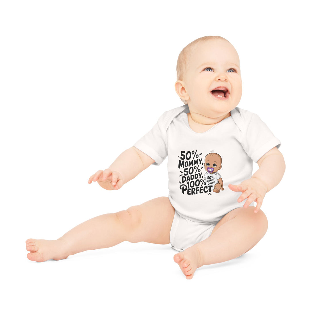 "50% mommy 50% daddy 100% perfect" Baby Organic Short Sleeve Bodysuit