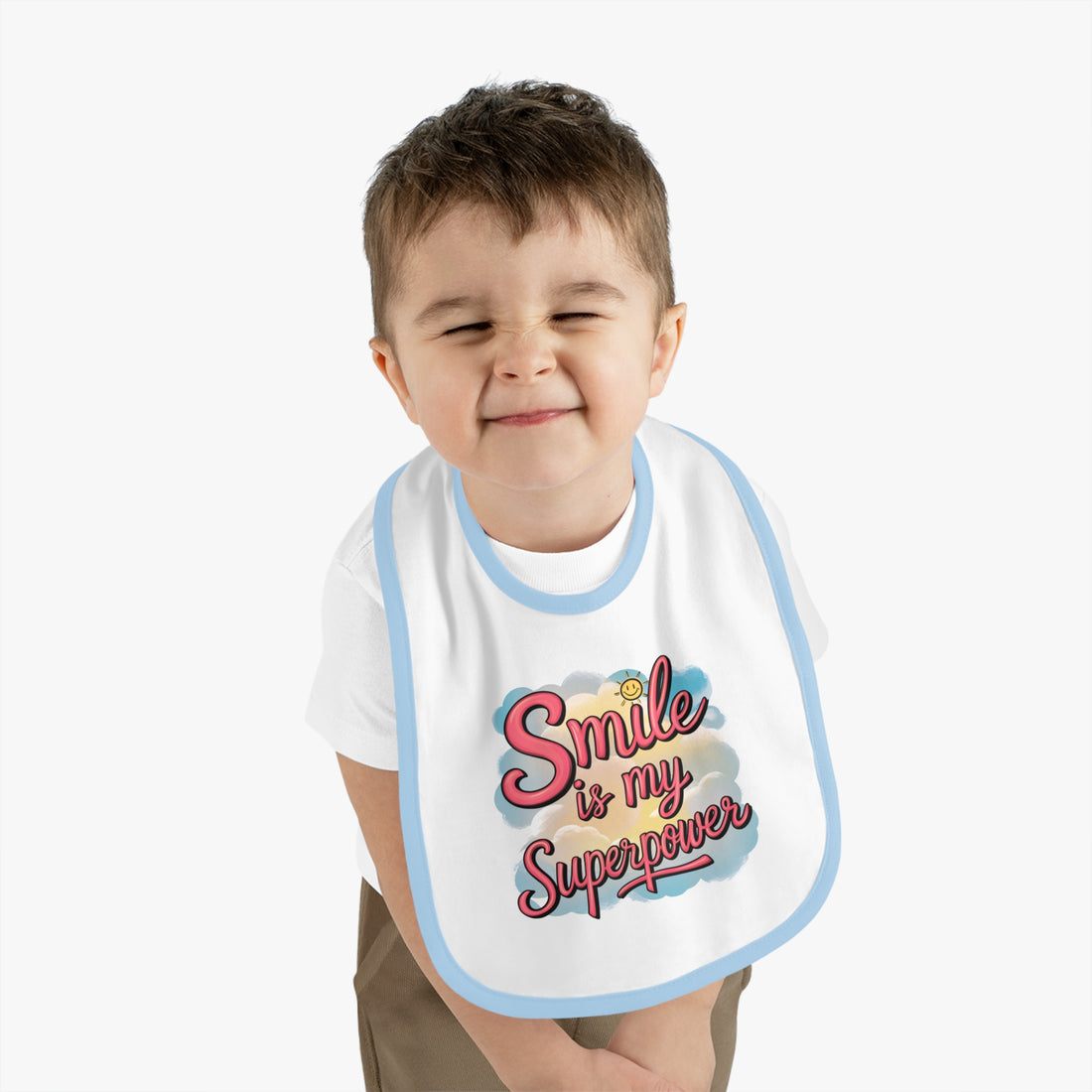 "Smile is my superpower" Baby Contrast Trim Jersey Bib