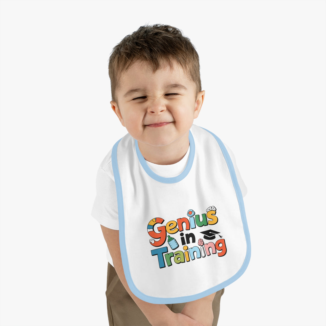 "Genius in training" Baby Contrast Trim Jersey Bib