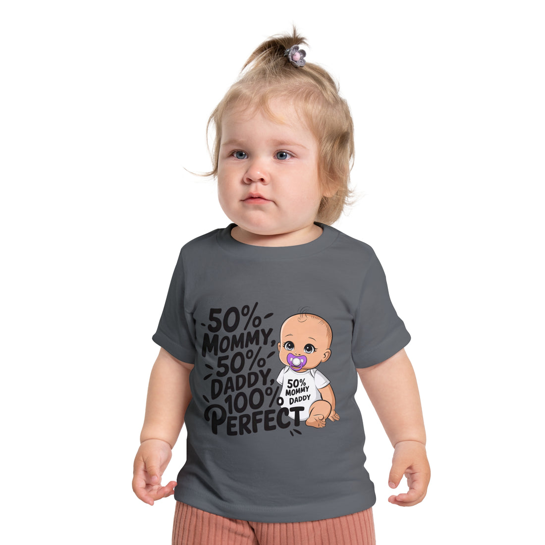 "50% mommy 50% daddy 100% perfect" Baby Short Sleeve T-Shirt