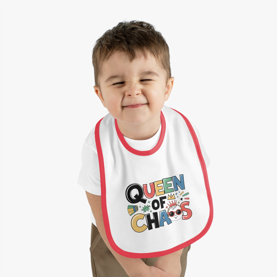 "Queen of chaos" Baby Contrast Trim Jersey Bib