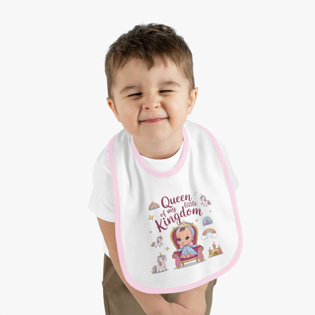 "Queen of my little kingdom" Baby Contrast Trim Jersey Bib