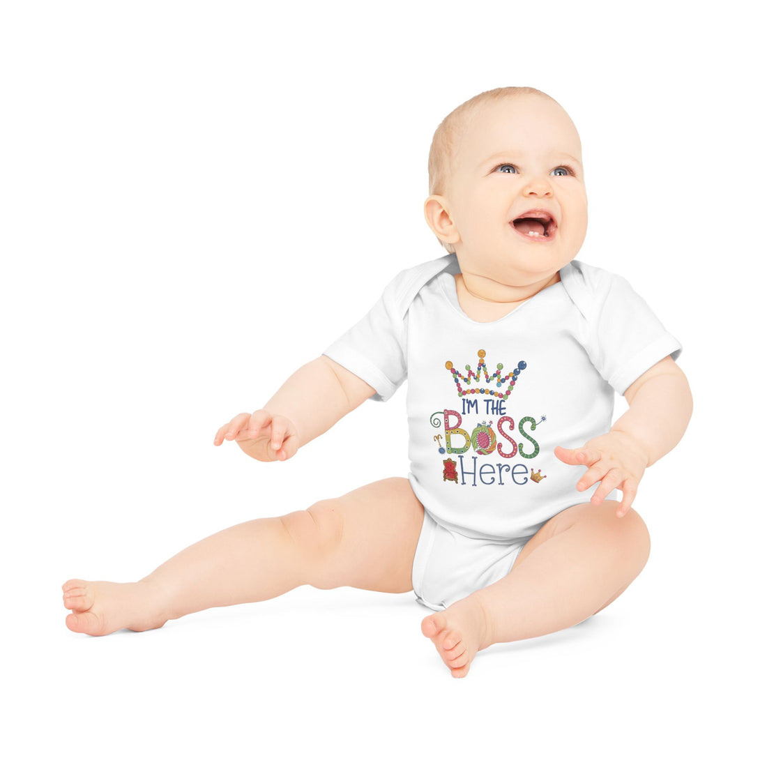 "I'm the boss here" Baby Organic Short Sleeve Bodysuit