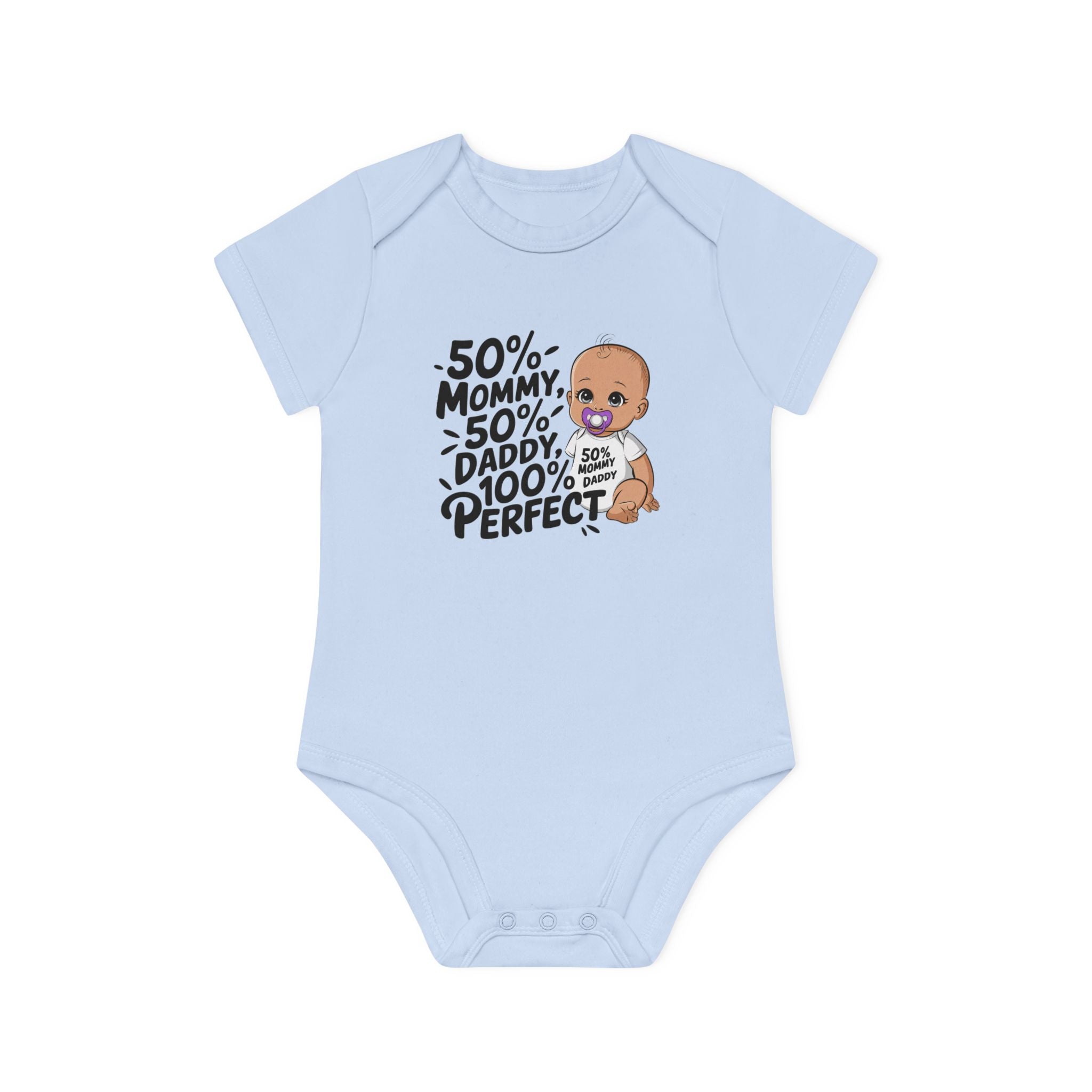 "50% mommy 50% daddy 100% perfect" Baby Organic Short Sleeve Bodysuit