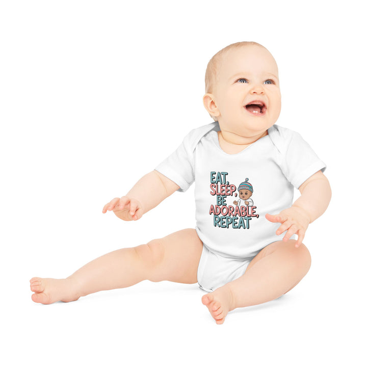 "Eat, sleep, be adorable, repeat" Baby Organic Short Sleeve Bodysuit